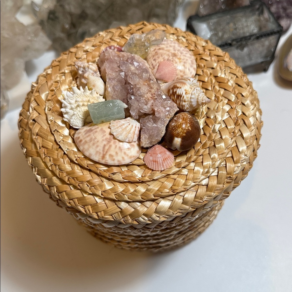 Woven Box with Seashell and gemstone Accents